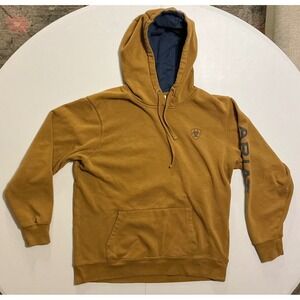 Ariat Real Mens Hoodie Mustard Yellow Ochre Grunge Western Sleeve Logo Sleeve L